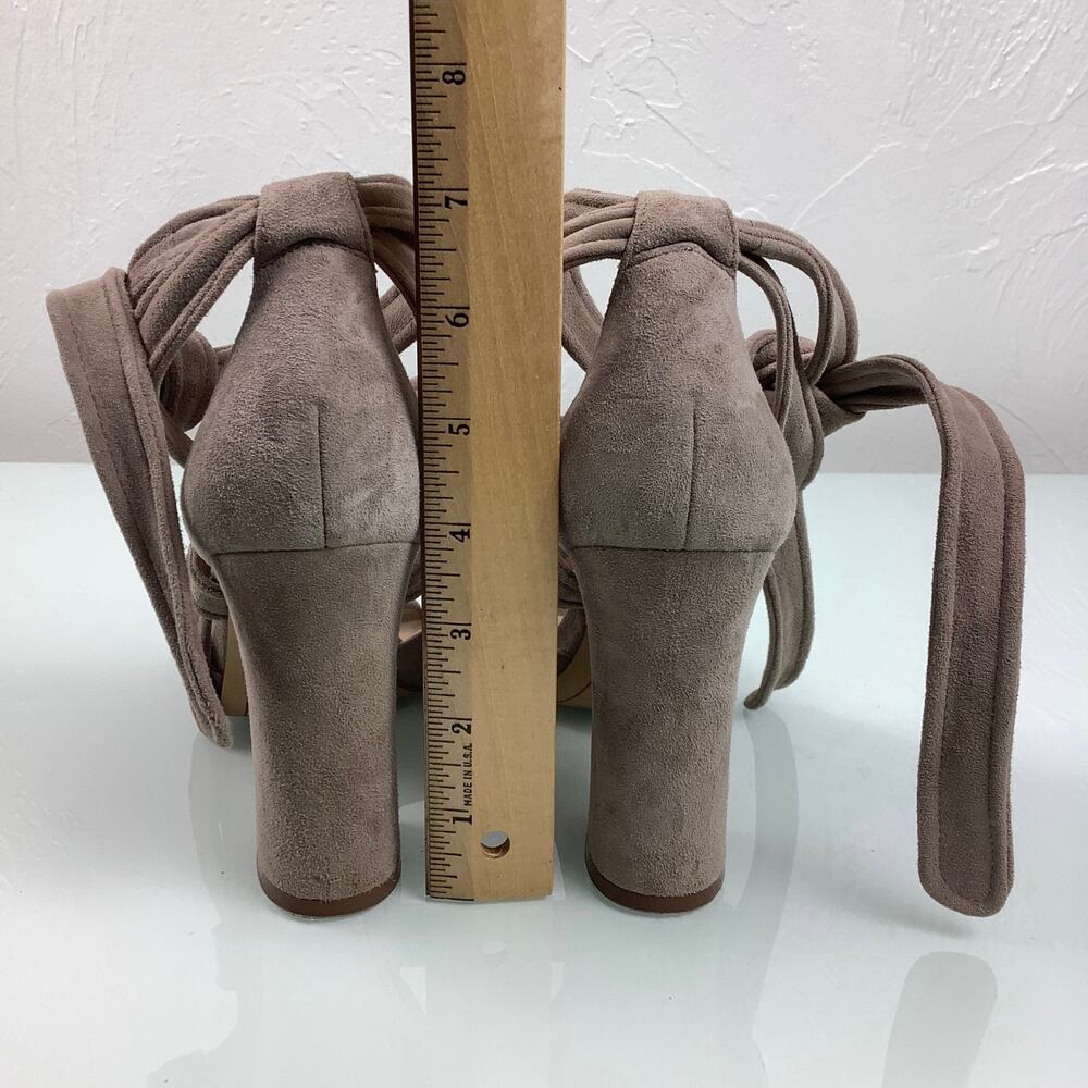 Karl Lagerfeld Racha Nude Suede Ankle tie Block heels warp sandals SZ 7.5M - Picture 8 of 12